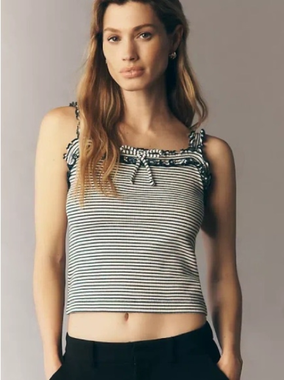 maeve ruffled cami top green stripe